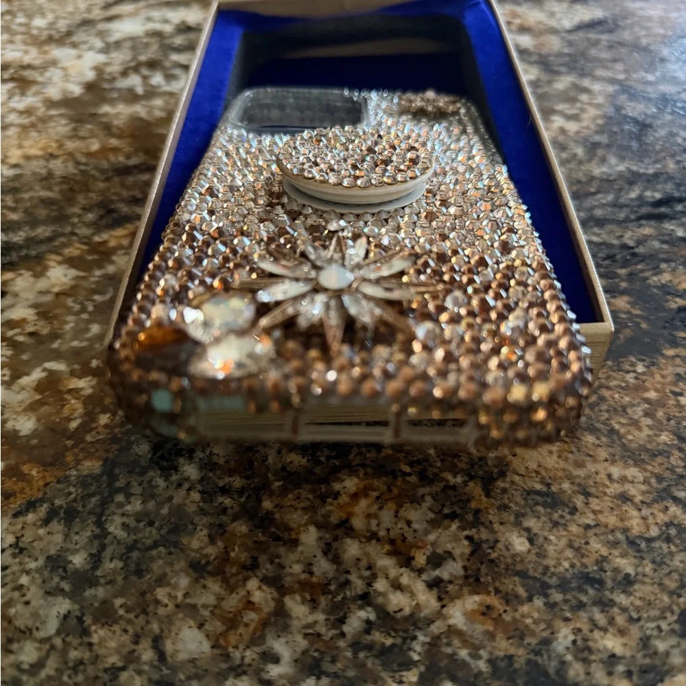 Embellished Crystal Phone Case with Ring Holder - Gold